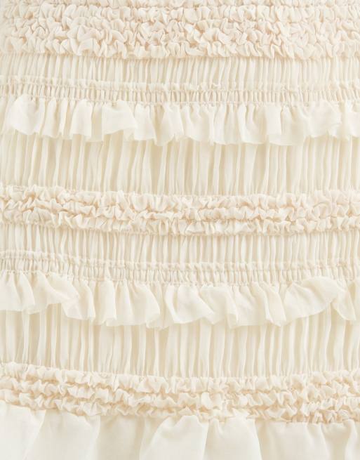 TFNC shirred chiffon ruffle sheer maxi skirt in cream (part of a set), 7 of 9