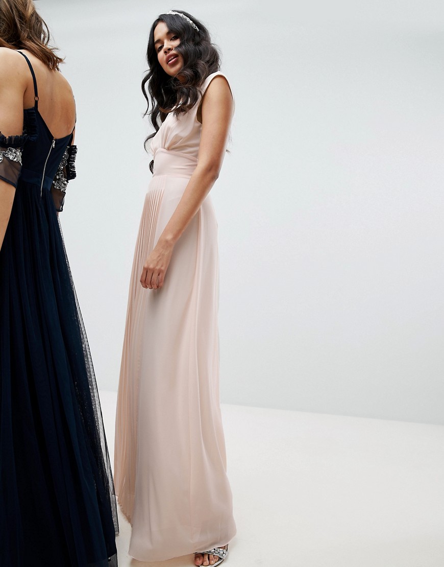 TFNC Sleeveless Maxi Bridesmaid Dress With Pleated Skirt-Pink