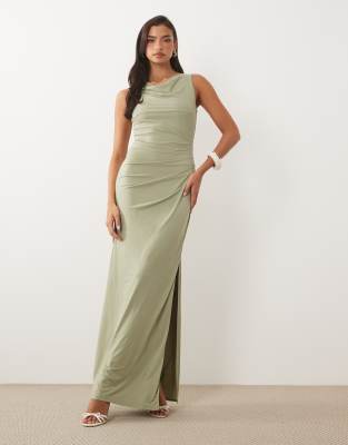 Tfnc Slinky Cowl Neck Maxi Dress In Green