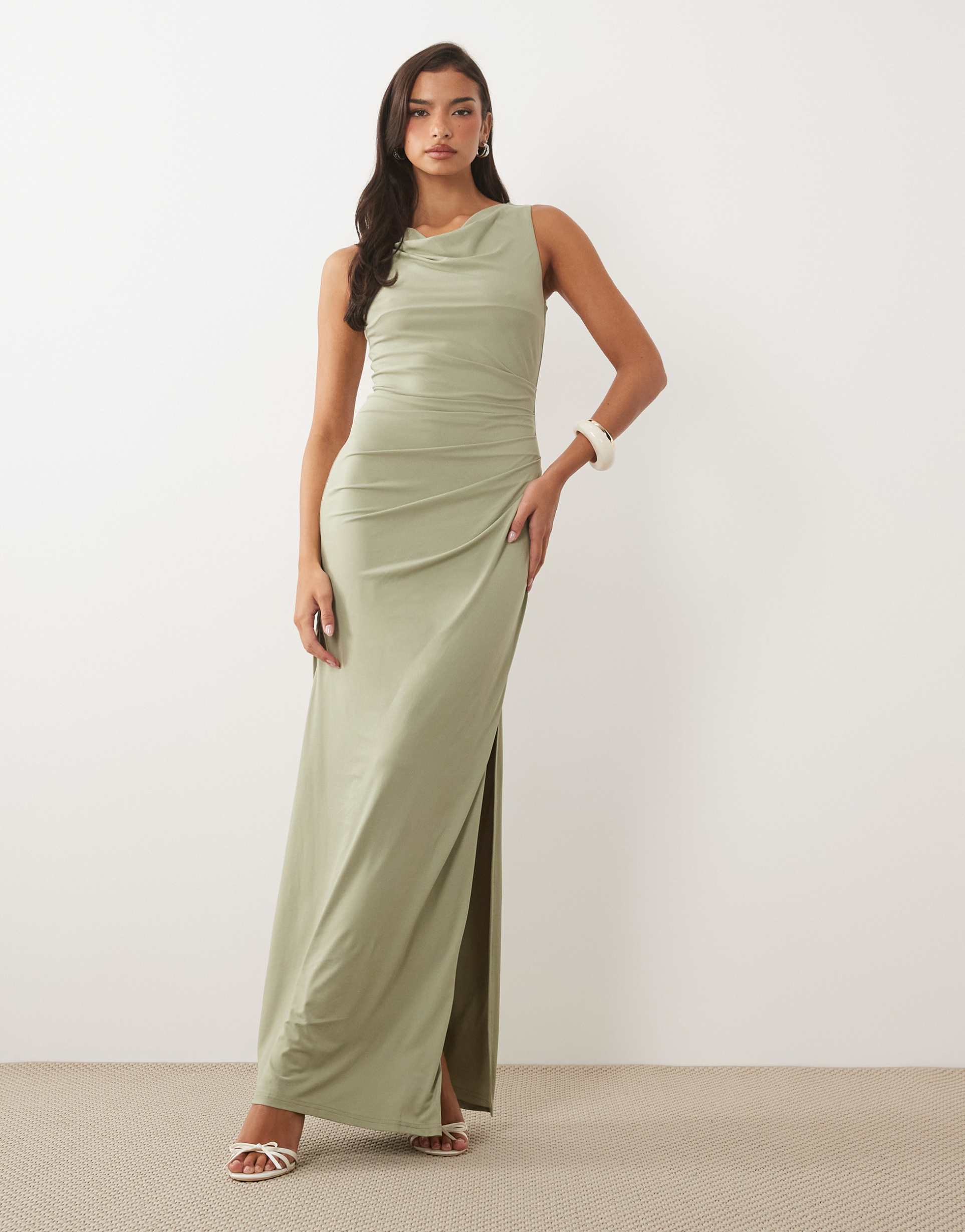 tfnc slinky cowl neck maxi dress in sage