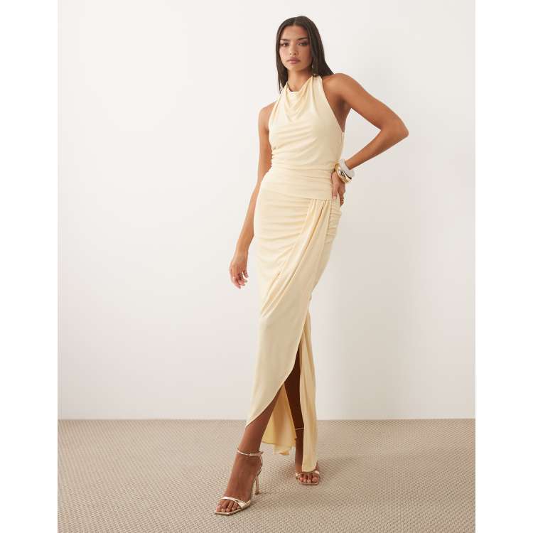 high neck backless evening dress KissProm Sheath Bateau Silk Satin Wedding Dress, Champagne / 0 Shown in Cabernet newly added Size:18 LULUS Radiance of Love
