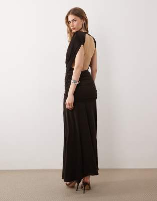 Tfnc Slinky Draped Cowl Neck And Back Maxi Dress In Black