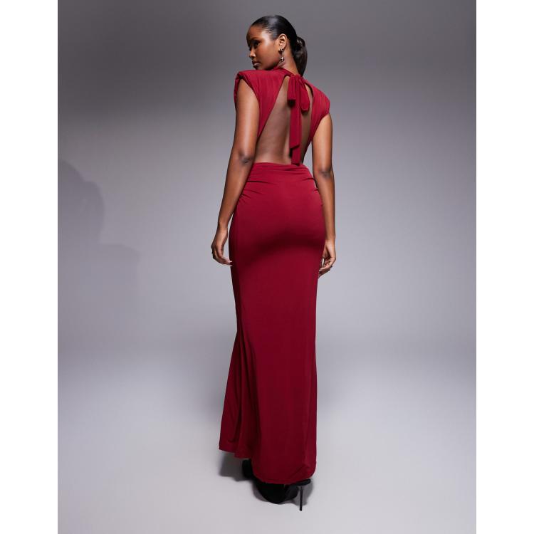 burgundy backless maxi dress Side-Drape Strapless Prom Gown: Ladivine CD722 Cielo Blue / 0