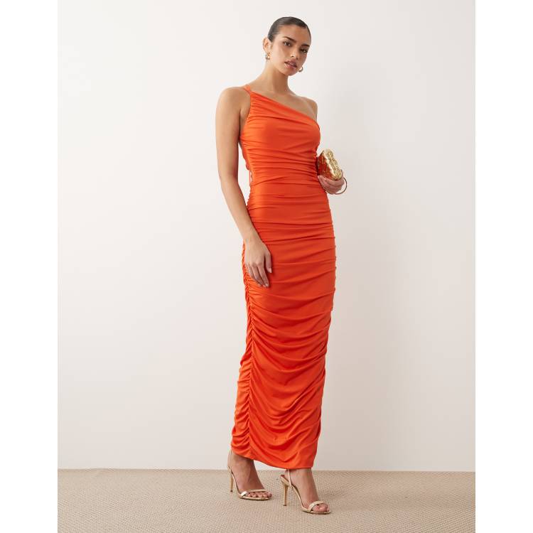 strapless open back dress Orange Cut Out Ruched Halter Back Maxi Dress | Dress main image 0