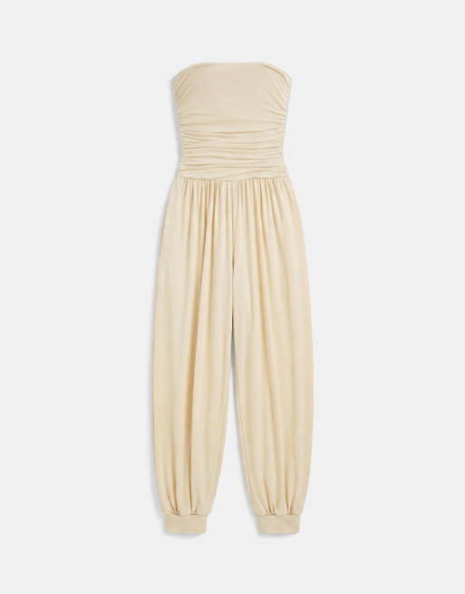 TFNC slinky strapless balloon pants jumpsuit in cream, 5 of 7