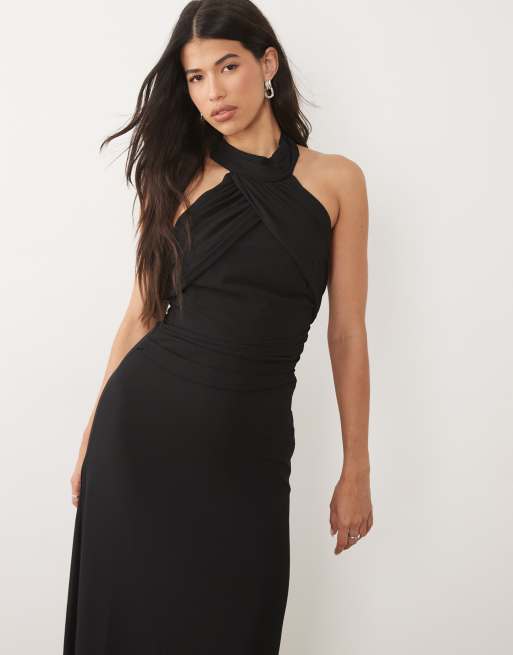 TFNC - Sort maxikjole med halterneck og drapering i chiffon, 2 af 4