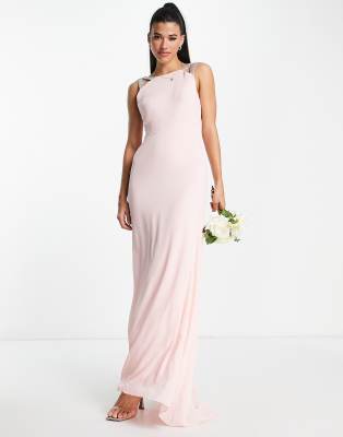 TFNC Bridesmaid square back embellished maxi dress in whisper pink