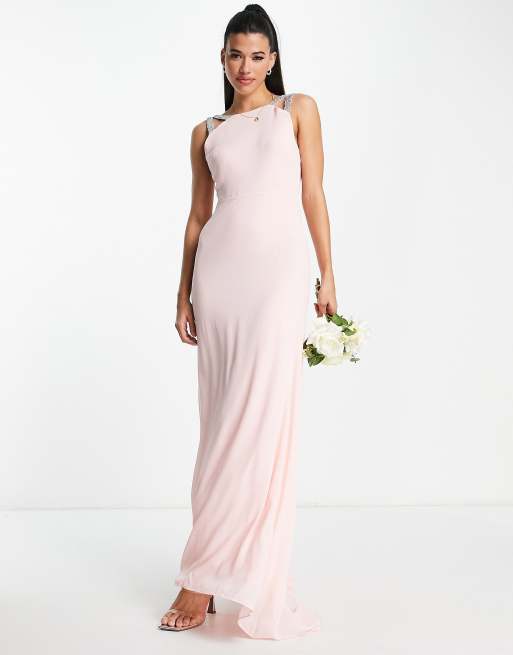 TFNC square back embellished maxi dress in whisper pink