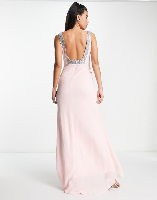 TFNC square back embellished maxi dress in whisper pink