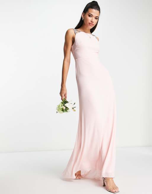 TFNC square back embellished maxi dress in whisper pink