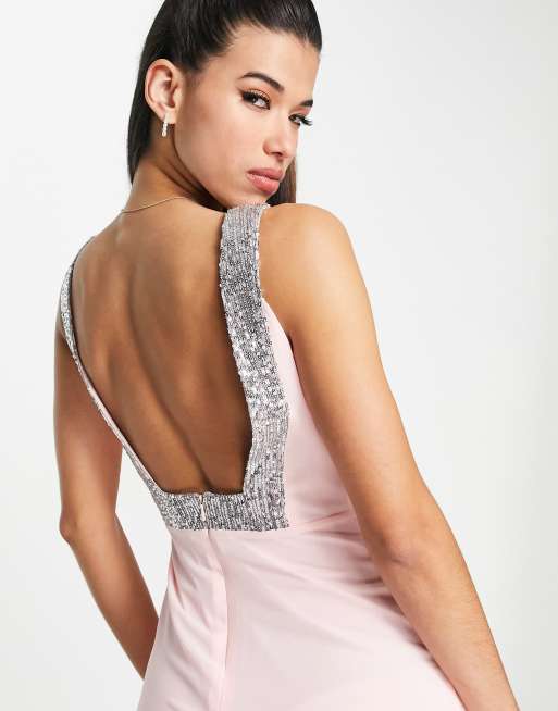 TFNC square back embellished maxi dress in whisper pink