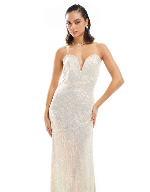 TFNC - Strapless maxi jurk met lovertjes in iriserend goud, 3 van 4