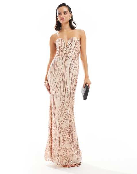 TFNC - Strapless maxi jurk met pailletten in goudkleur - view 1