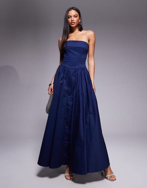 TFNC strapless midaxi dress with full skirt in navy 
