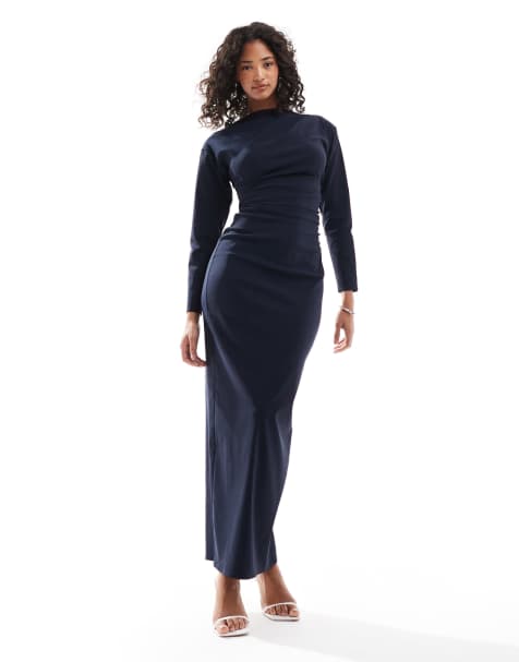 TFNC structured midaxi dress in bengaline in navy - view 1