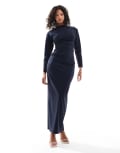 [TFNC] TFNC structured midaxi dress in bengaline in navy-Orange 10 Navy