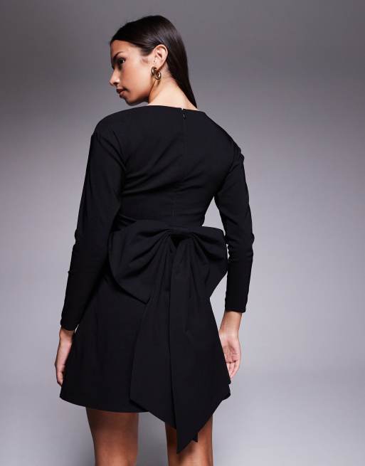 TFNC structured mini dress in bengaline with bow back detail in black