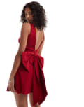 [TFNC] TFNC structured mini dress in bengaline with bow back detail in red 16 Red