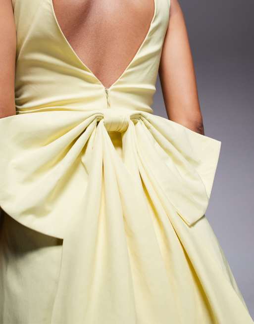 TFNC – Strukturiertes Minikleid aus Bengaline in Zitronengelb mit Schleife am Rücken, 3 von 4