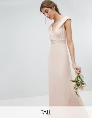 tfnc bardot maxi bridesmaid dress with fishtail and embellished waist