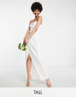TFNC Tall Bridal bandeu wrap maxi dress in ivory