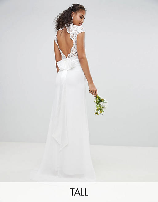 TFNC Tall Bridal Maxi Bridal Dress With Scalloped Lace and Open Back