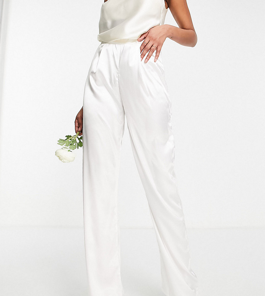 TFNC Tall Bridal satin pants in ivory-White