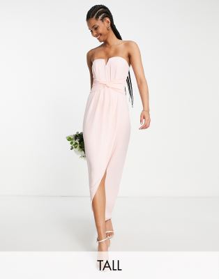 Bridesmaid bandeu wrap maxi dress in whisper pink