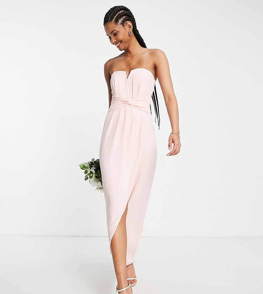 Tfnc Tall Bridesmaid Bandeu Wrap Maxi Dress In Whisper Pink