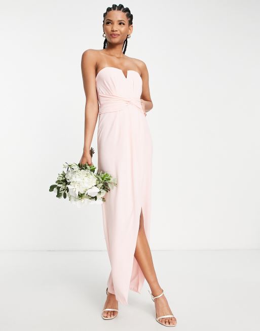 Pink wrap hot sale bridesmaid dress