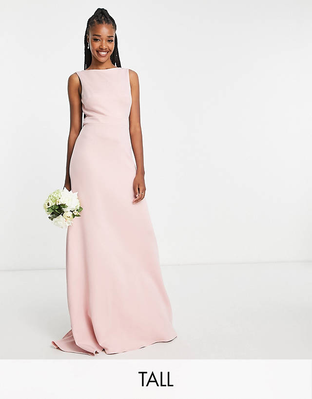 TFNC Tall - bridesmaid bow back maxi dress in muted blush