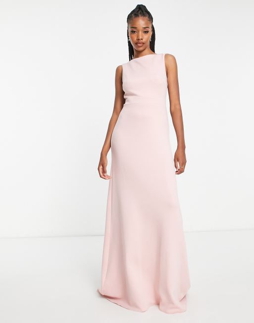 TFNC Tall Bridesmaid bow back maxi dress in muted blush | ASOS