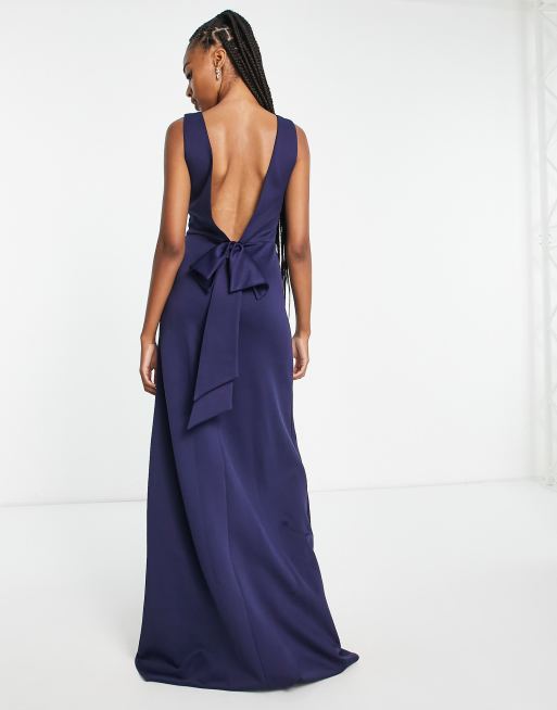 TFNC Tall Bridesmaid bow back maxi dress in navy blue | ASOS