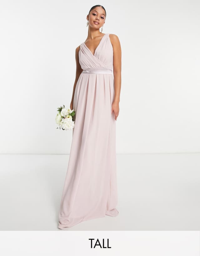 TFNC Tall Bridesmaid bow back maxi dress in pink