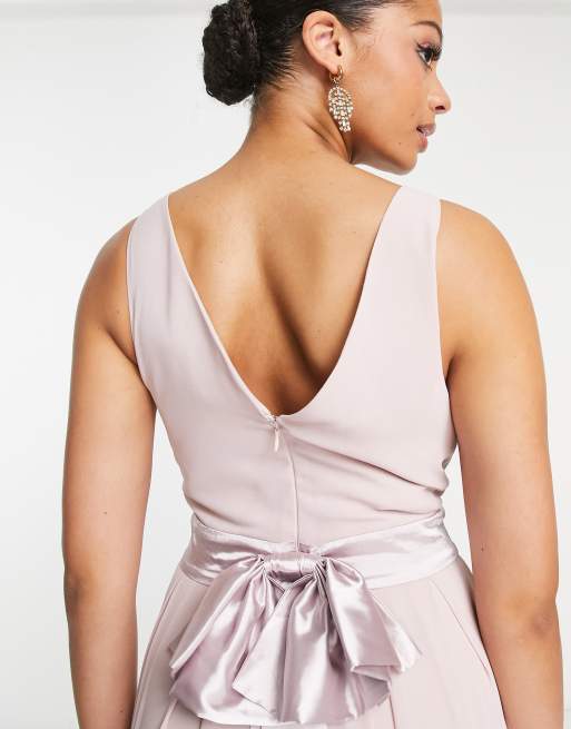 Tfnc sateen bow back maxi bridesmaid 2025 dress in pink