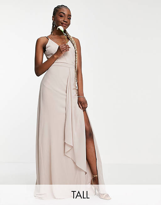 TFNC Tall Bridesmaid cami wrap maxi dress with fishtail in pink