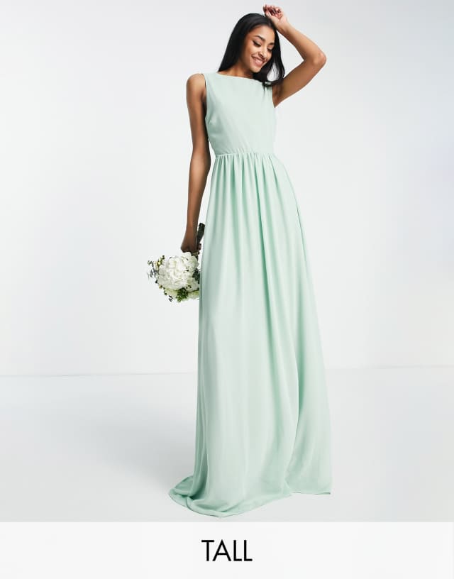 TFNC Tall Bridesmaid chiffon maxi dress with deep cowl back in fresh sage