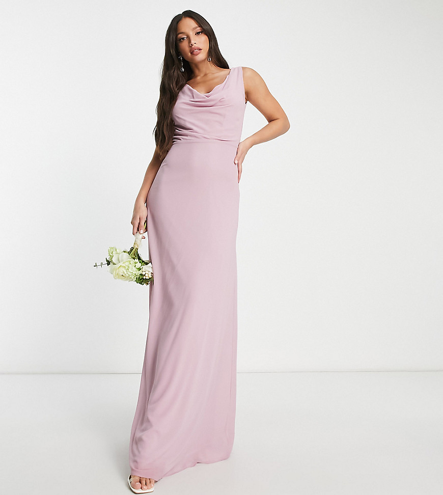 TFNC Tall Bridesmaid cowl neck button back maxi dress in pink