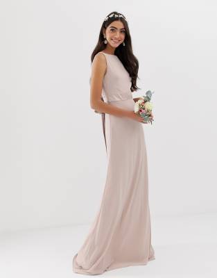 tfnc sateen bow back maxi bridesmaid dress in mink