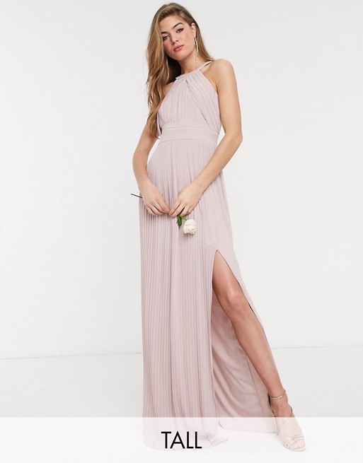 TFNC Tall bridesmaid exclusive pleated maxi dress in pink