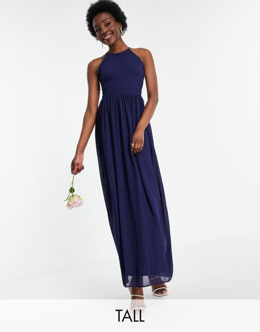 Navy high clearance neck bridesmaid dress