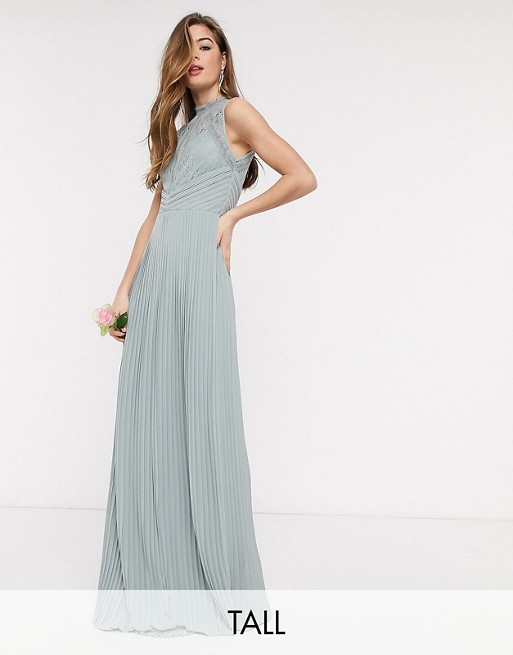 TFNC Tall bridesmaid lace back maxi dress in sage