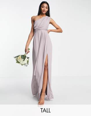 TFNC Tall - Bridesmaid - Langes, drapiertes Brautjungfernkleid aus Chiffon in Lavendelgrau mit One-Shoulder-Träger