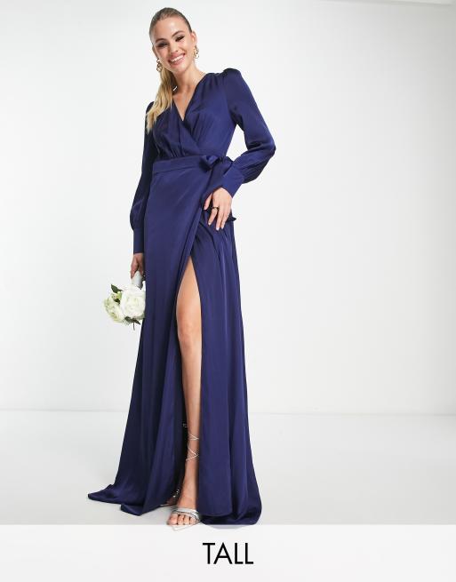 Long sleeve navy blue hotsell bridesmaid dresses