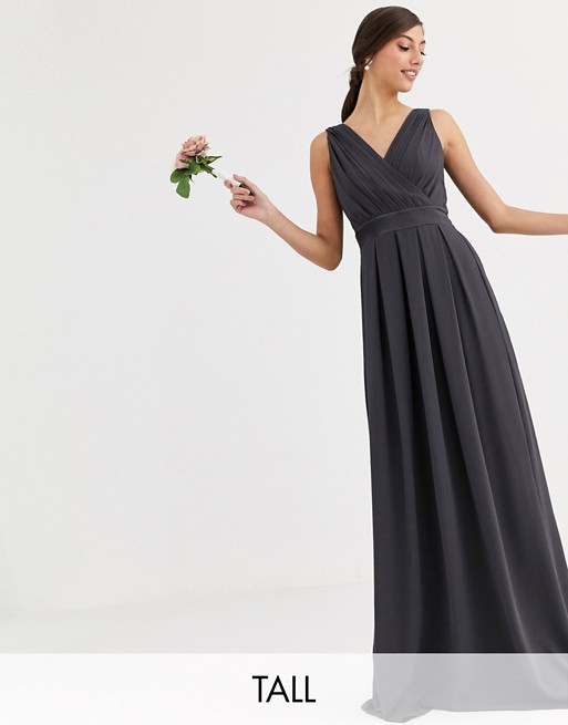 TFNC Tall Bridesmaid maxi dress with bow back in grey