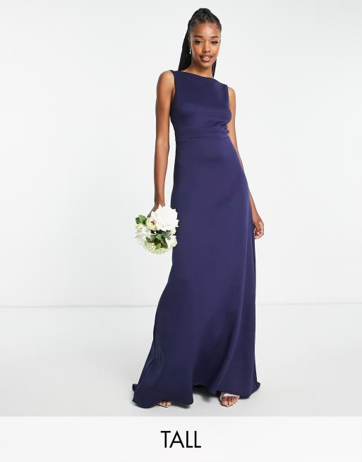 TFNC Tall – Bridesmaid – Maxi-Wickelkleid in Marineblau mit Schleife hinten