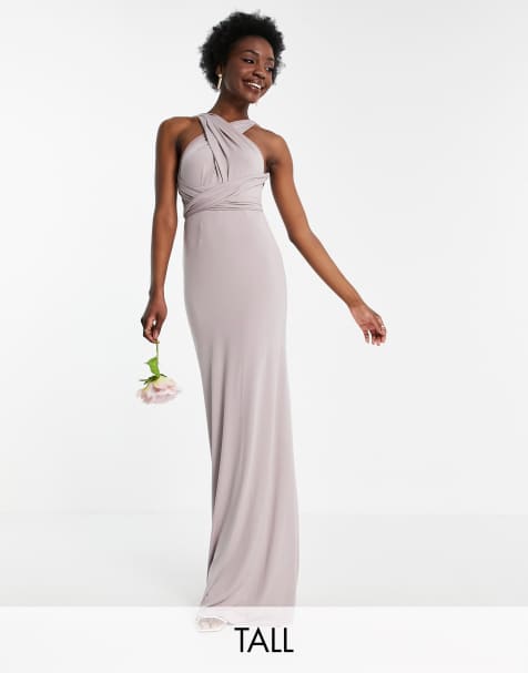 TFNC Tall Bridesmaid multiway maxi dress in light gray - view 1