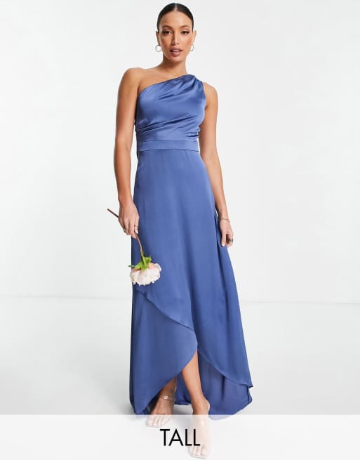 TFNC Tall Bridesmaid one shoulder maxi dress in charcoal