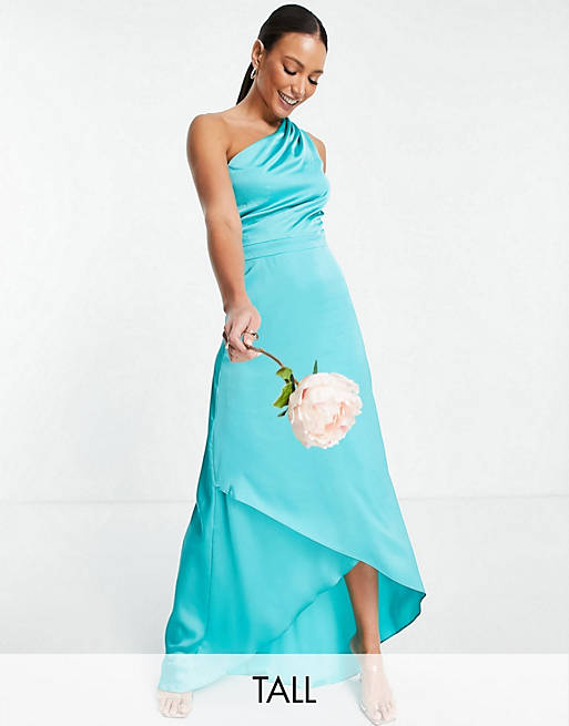 TFNC Tall Bridesmaid one shoulder maxi dress in teal