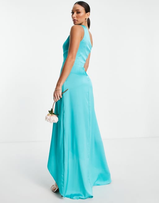 TFNC Tall Bridesmaid one shoulder maxi dress in teal